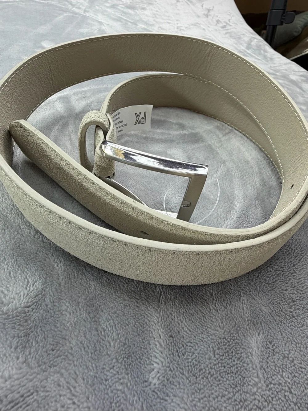 Men’s Beige Suede Belt with Silver Buckle Guest Party Fall 38